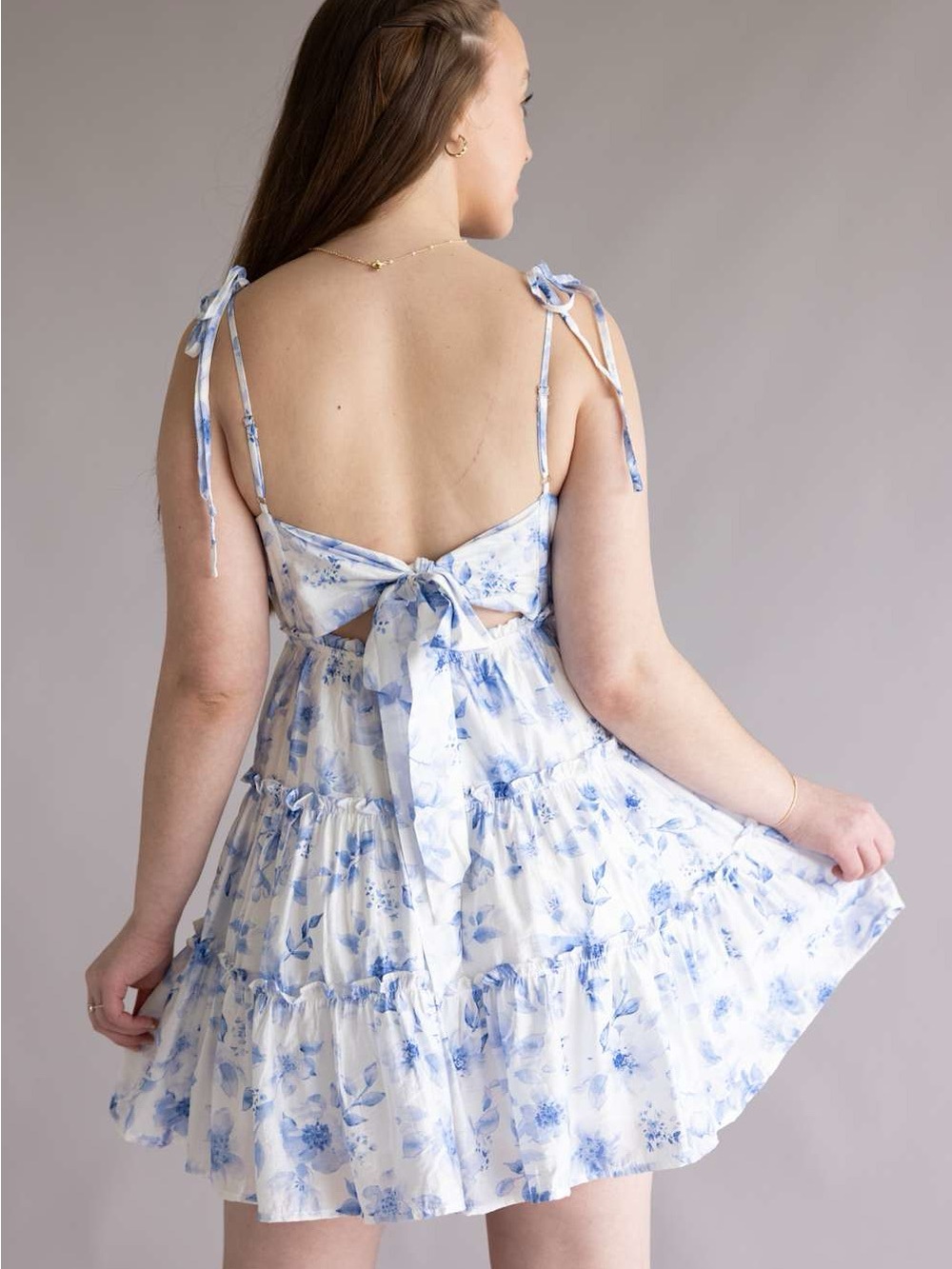 Blu Pepper Tiered Floral Dress for Women in Blue Size M